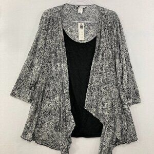 New Carole Little size 3X Black White Abstract Layered Stretch Knit Top Office
